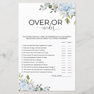 Soft Blue Botanical Baby Shower Over or Under Game