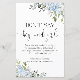 Soft Blue Botanical Don't Say Boy or Girl Game