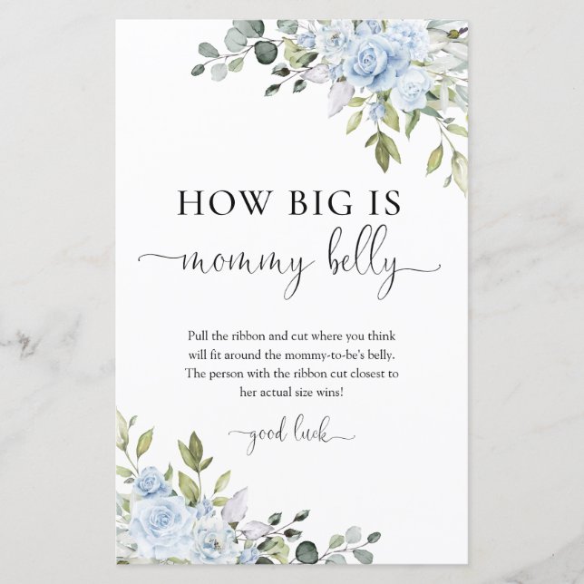 Soft Blue Botanical How Big is Mummy's Belly Game (Front)