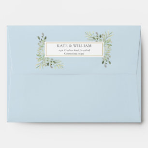 Soft Blue Botanical Watercolor Greenery  Envelope