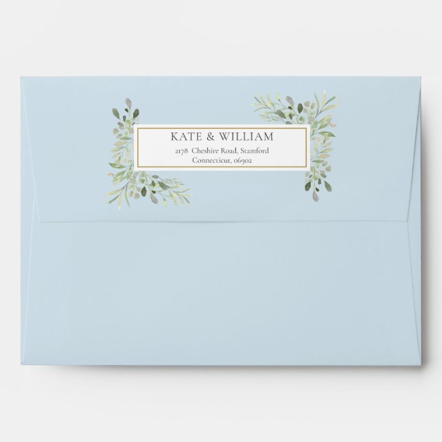 Soft Blue Botanical Watercolor Greenery  Envelope (Back (Top Flap))