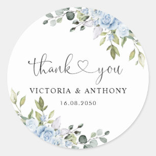 Soft Blue Botanical Wedding Classic Round Sticker