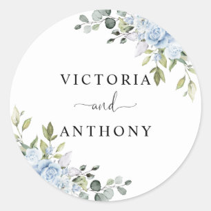 Soft Blue Botanical Wedding Classic Round Sticker