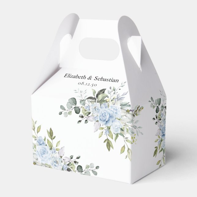 Soft Blue Botanical Wedding Favour Box (Front Side)