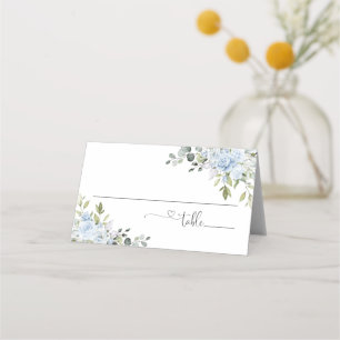Soft Blue Botanical Wedding Folded  Place Card