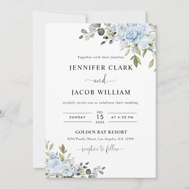 Soft Blue Botanical Wedding Invitation (Front)