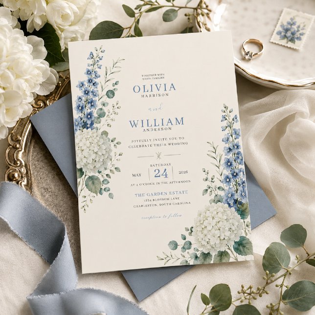 Soft Blue Botanical Wedding Invitation (Creator Uploaded)