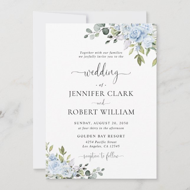 Soft Blue Botanical Wedding Invitation (Front)