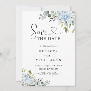 Soft Blue Botanical Wedding Save The Date Invitation