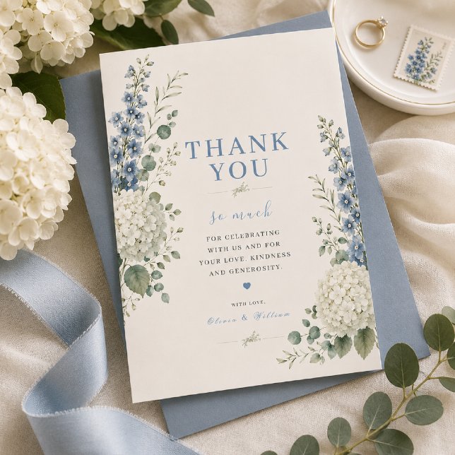 Soft Blue Botanical Wedding Thank You Card (Creator Uploaded)