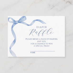 Soft Blue Bow  Baby Shower Diaper Raffle Enclosure Card