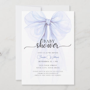 Soft Blue Bow Minimal Baby Shower Invitation