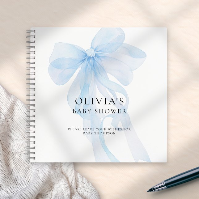 Soft Blue Bow Text Overlay Baby Shower Guest Book (Creator Uploaded)