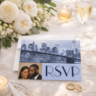 Soft Blue Brooklyn Bridge Wedding RSVP Invitation