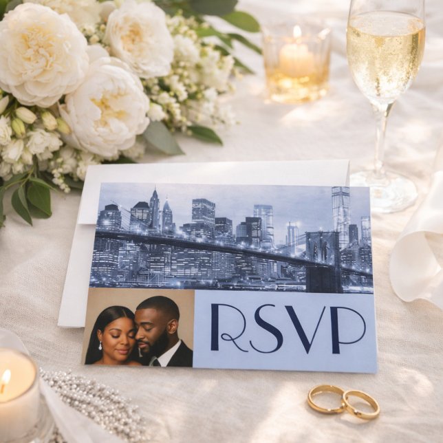 Soft Blue Brooklyn Bridge Wedding RSVP Invitation (Creator Uploaded)