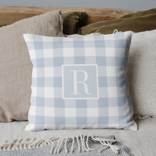 Soft Blue Buffalo Check Initial Cushion