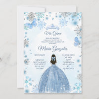 Soft Blue Butterfly & Winter Season Sweet 15th Inv