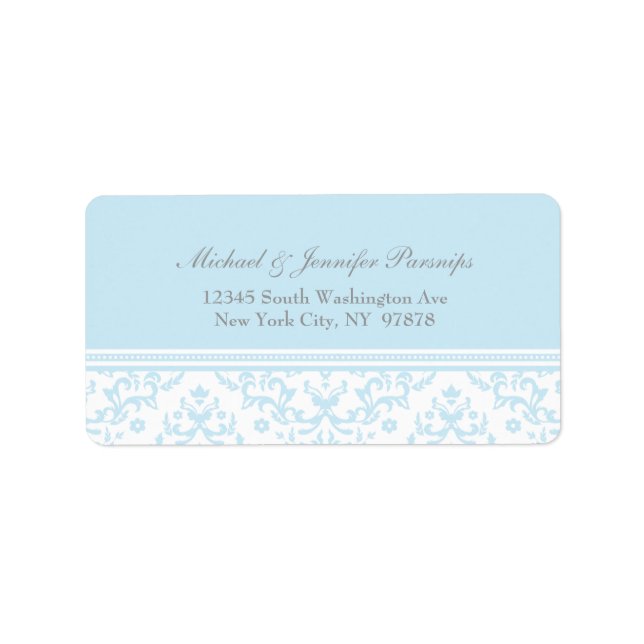 Soft blue chic damask personalised address label (Front)