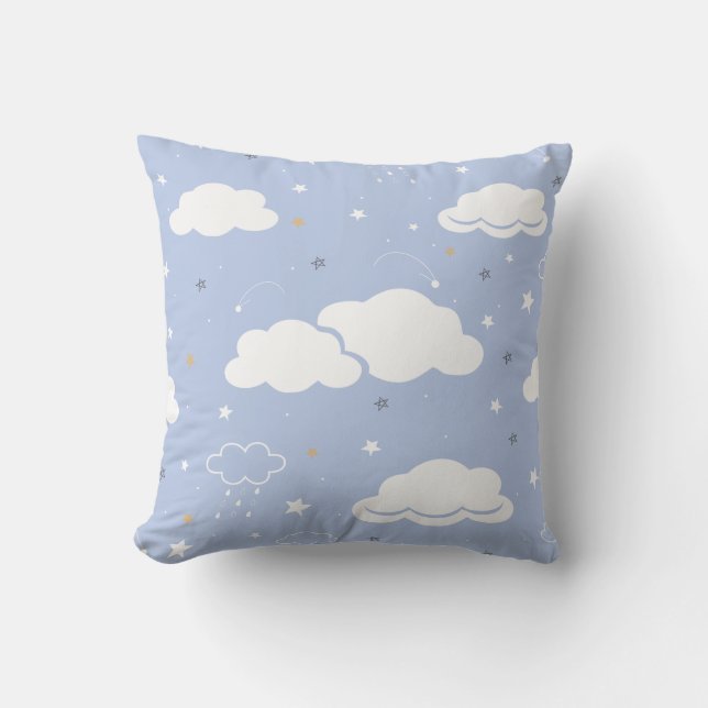 Soft Blue Cloud And Stars Pattern Cushion (Front)