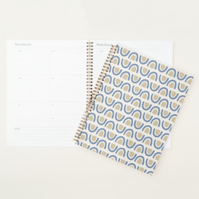 Soft Blue Coastal Arch Geometric Pattern Planner (Display)