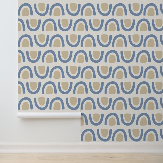 Soft Blue Coastal Arch Geometric Pattern Wallpaper (Application)
