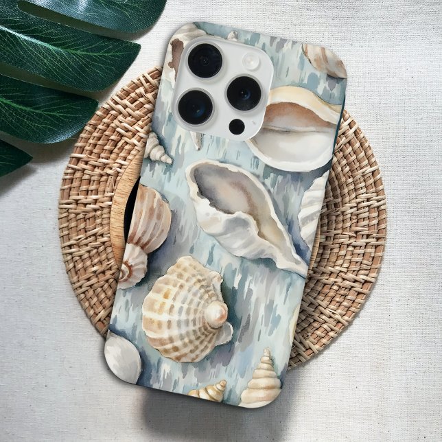 Soft Blue Coastal Seashell Watercolor iPhone Case (Creator Uploaded)