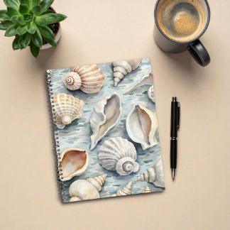 Soft Blue Coastal Seashell Watercolor Planner