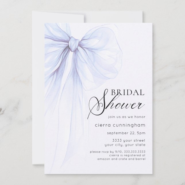Soft Blue Coquette Bow Bridal Shower Invitation (Front)