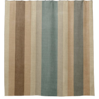 Soft Blue Cream Brown Peach Farmhouse Stripe Shower Curtain
