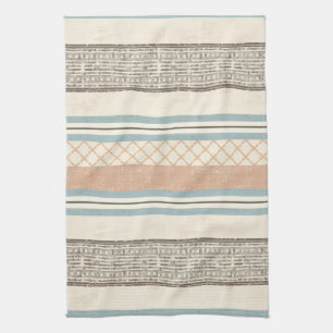 Soft Blue Cream Brown Peach Farmhouse Stripe Tea Towel
