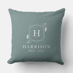 Soft Blue Custom Modern Rustic Monogram Initial Cushion