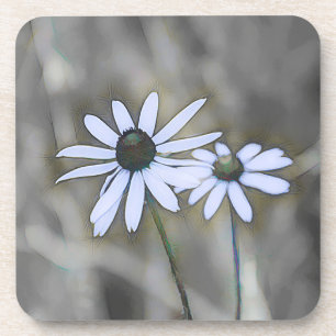 Soft Blue Daisy Coasters Grey Background