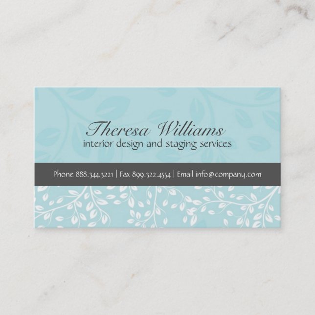 Soft Blue Damask Business Card (Front)