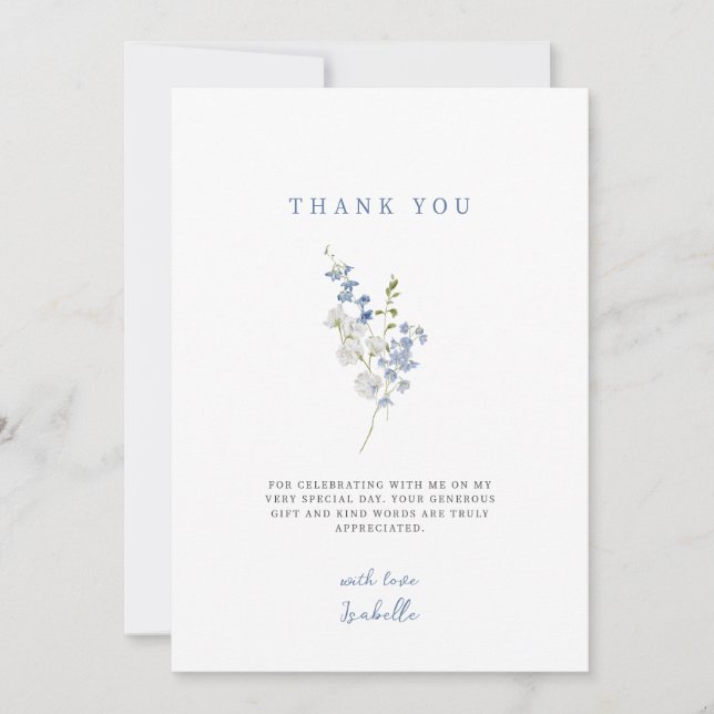 Soft Blue Delicate Floral Bouquet Thank You Card (Front)