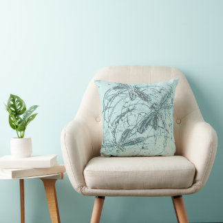 Soft Blue Dragonfly Dance Cushion