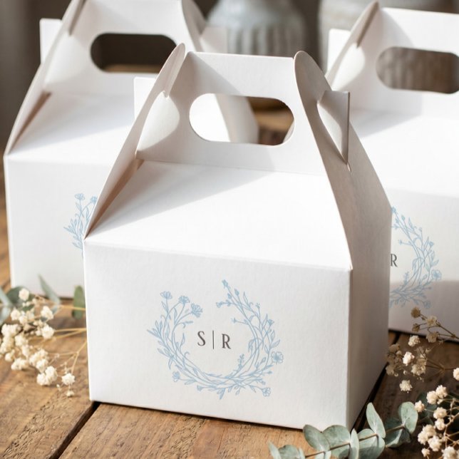 Soft Blue Elegant Floral Monogram Wedding Guest Favour Box (Creator Uploaded)