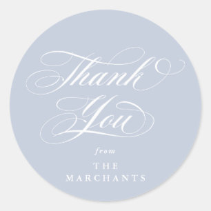 Soft Blue Elegant Script Wedding Thank You Classic Round Sticker