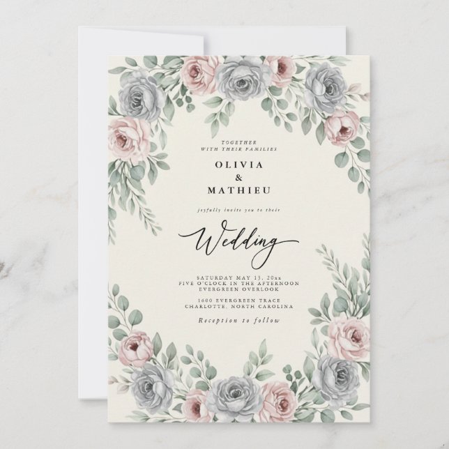 Soft Blue Ethereal Romantic Wedding Invitation (Front)
