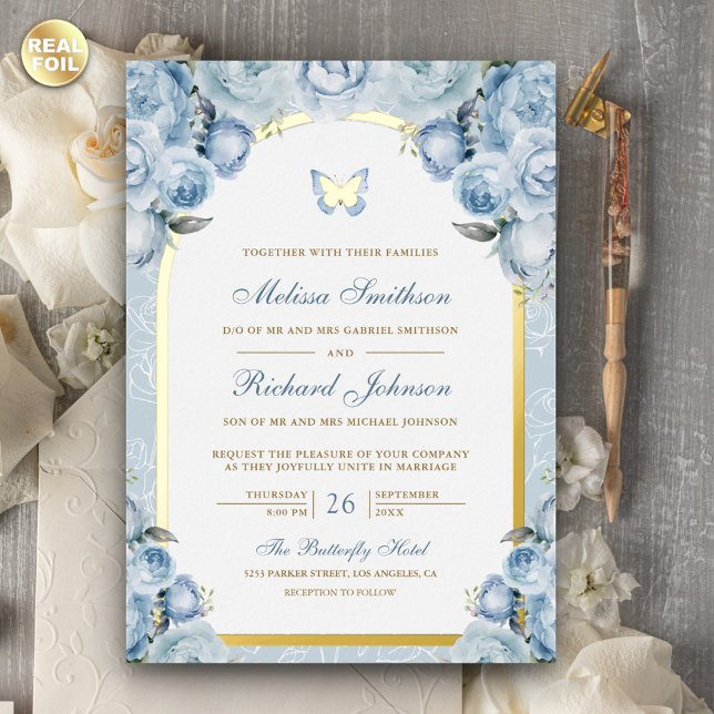 Soft Blue Floral Arch Butterfly Wedding Gold (Creator Uploaded)