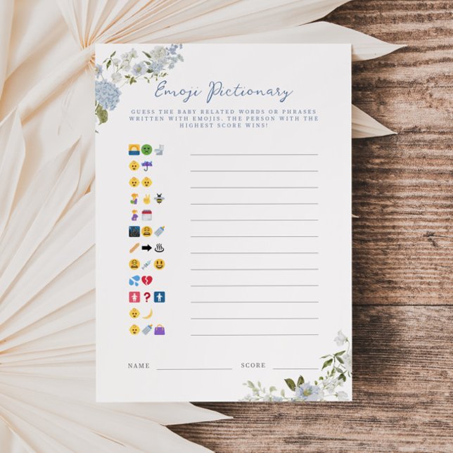 Soft Blue Floral Baby Emoji Pictionary Card (Creator Uploaded)