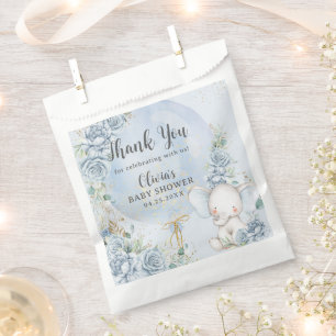 Soft Blue Floral Balloon Elephant Boy Baby Shower Favour Bags