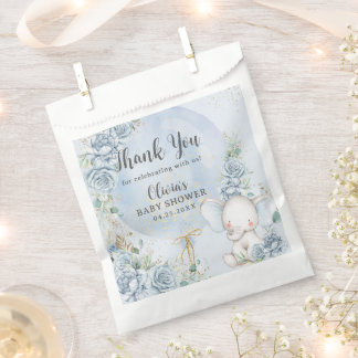 Soft Blue Floral Balloon Elephant Boy Baby Shower Favour Bags