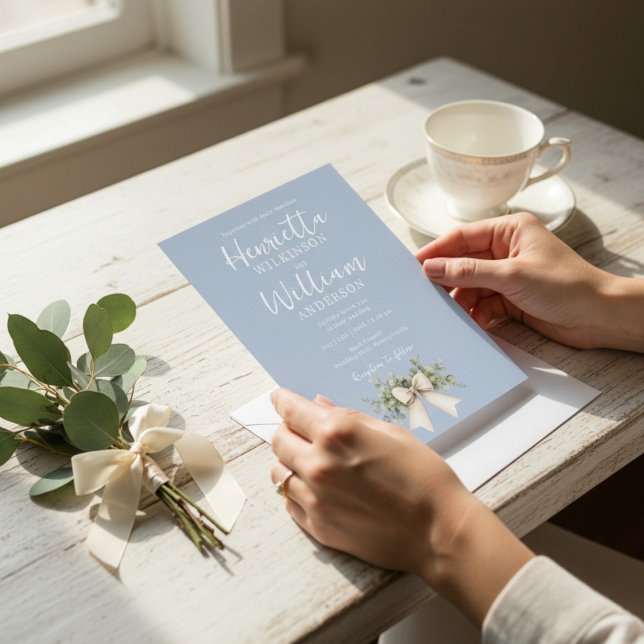 Soft Blue Floral Bow All-in-One Wedding Invitation (Creator Uploaded)