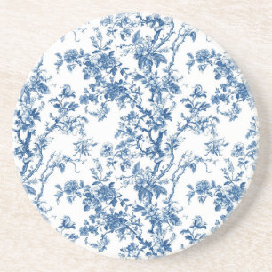 Soft Blue Floral Branch Toile Garden Party Sandsto Coaster