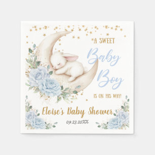 Soft Blue Floral Bunny Rabbit Baby Boy Shower Napkin