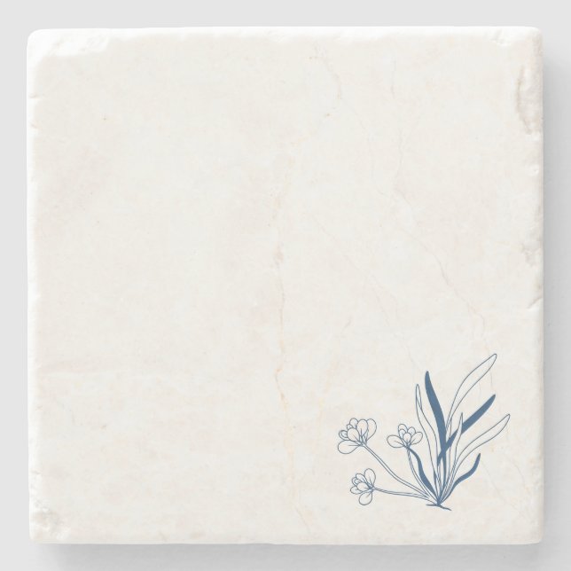 Soft Blue Floral | Coastal Minimalist Stone Coaster (Front)