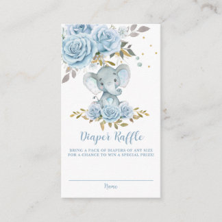 Soft Blue Floral Cute Elephant Baby Diaper Raffle Enclosure Card