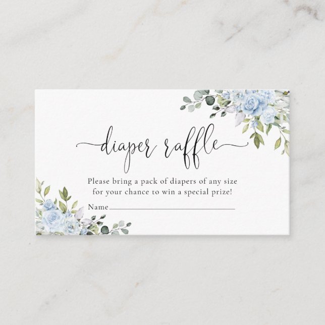 Soft Blue Floral Diaper Raffle Enclosure Card (Front)