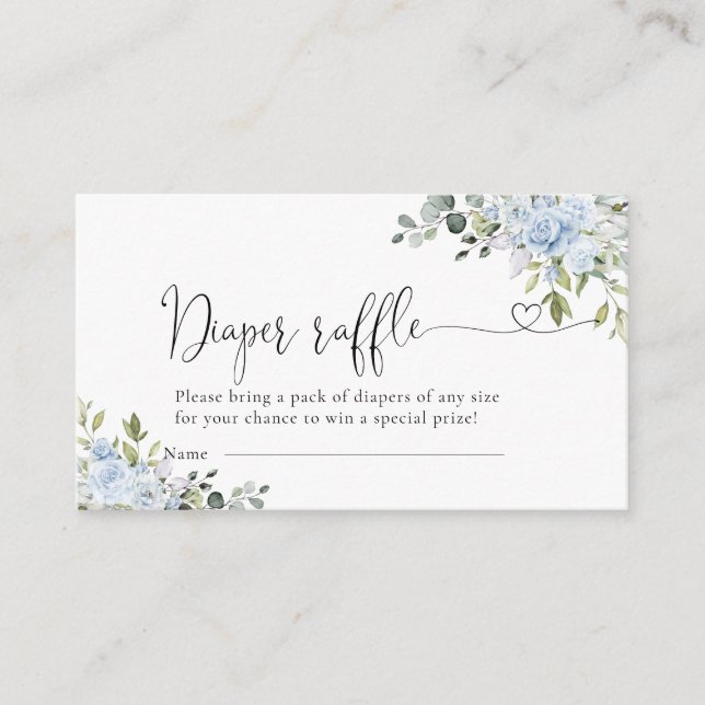 Soft Blue Floral Diaper Raffle Enclosure Card (Front)
