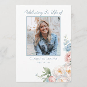 Soft Blue Floral Funeral Memorial Order of Service Programme